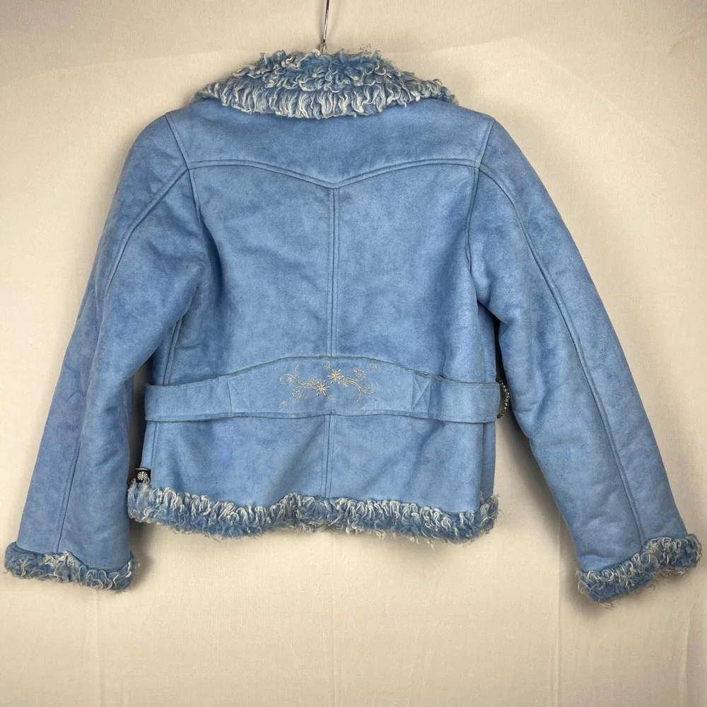 Rothschild Kids Blue Faux Suede Fur Trimmed Winter Jacket Rhinestones Girls 14Lg